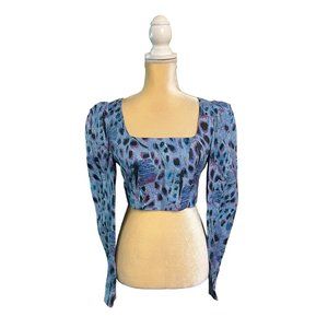 New ELLIATT Long Sleeve Bustier Crop Top Size S Small Blue Cotton Blouse